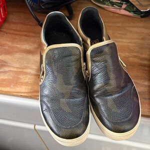 womens Gold and Black Slip-On Shoes